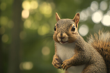 Obraz premium close up of curious squirrel with bright eyes and fluffy tail