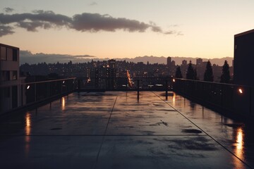 Fototapeta premium Wet Rooftop Cityscape Sunset View