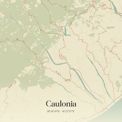 Vintage map of Caulonia, Italy.