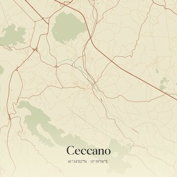 Vintage map of Ceccano, Italy.