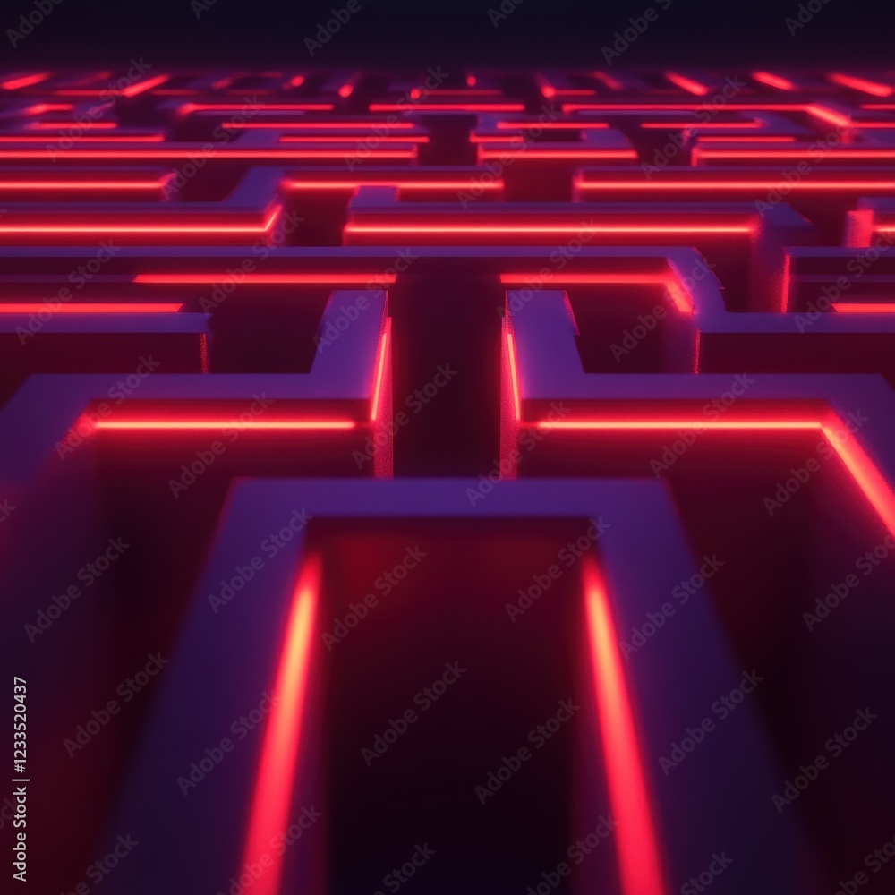Poster a captivating digital maze illuminated with vibrant neon lights, showcasing intricate patterns and d
