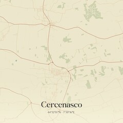 Vintage map of Cercenasco, Italy.