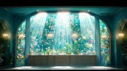 Luxurious Bathroom with Vibrant Floral Wall