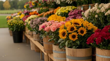 Vibrant Flower Shop Aisle Filled with Colorful Blooms and Arrangement Options for Every Occasion