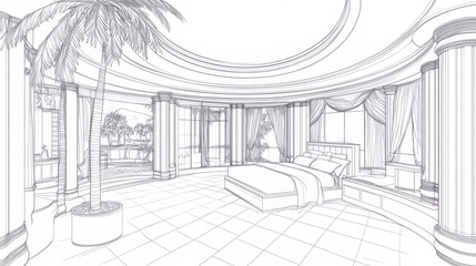 Luxurious Circular Bedroom Architectural Design Plan