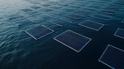 Overhead View of Aerial Ocean Grid-Like Structure for Renewable Energy Solutions and Sustainability Efforts