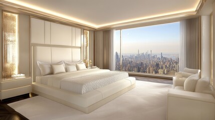 Fototapeta premium Luxurious Cityscape Bedroom Interior Design