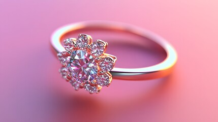 Elegant Flower Design Ring with Sparkling Pink Diamond Center