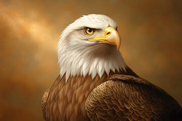 Fototapeta premium Majestic eagle with proud stance, showcasing its detailed feathers and fierce gaze