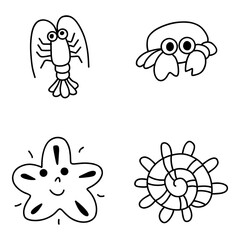 sea ​​animal seafood symbol logo in line art style