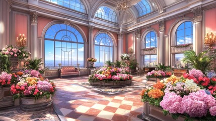 Obraz premium Luxurious Floral Conservatory Cityscape View