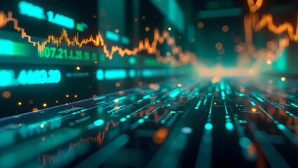 "Glowing lines of algorithmic trading code floating in a futuristic digital space, symbolizing AI-driven financial decision-making and automated trading intelligence."