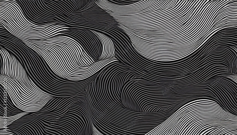 Poster striking monochrome waves pattern with geometric texture, embracing an endless ripple background in 