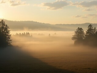 Obraz premium Misty Morning in a Serene Landscape