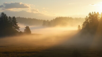 Fototapeta premium Misty Morning in a Serene Landscape