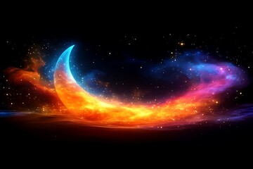 Obraz premium Celestial Crescent Moon In Fiery Cosmic Nebula