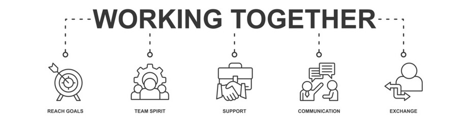 working together banner web icon vector illustration concept for reach goals, team spirit, support, communication, exchange