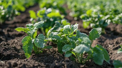 Obraz premium Vibrant Green Potato Plants in a Lush Field