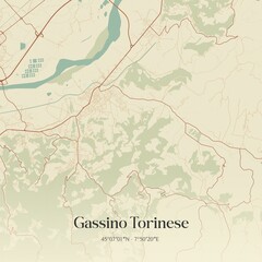 Vintage map of Gassino Torinese, Italy.