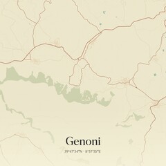 Fototapeta premium Vintage map of Genoni, Italy.