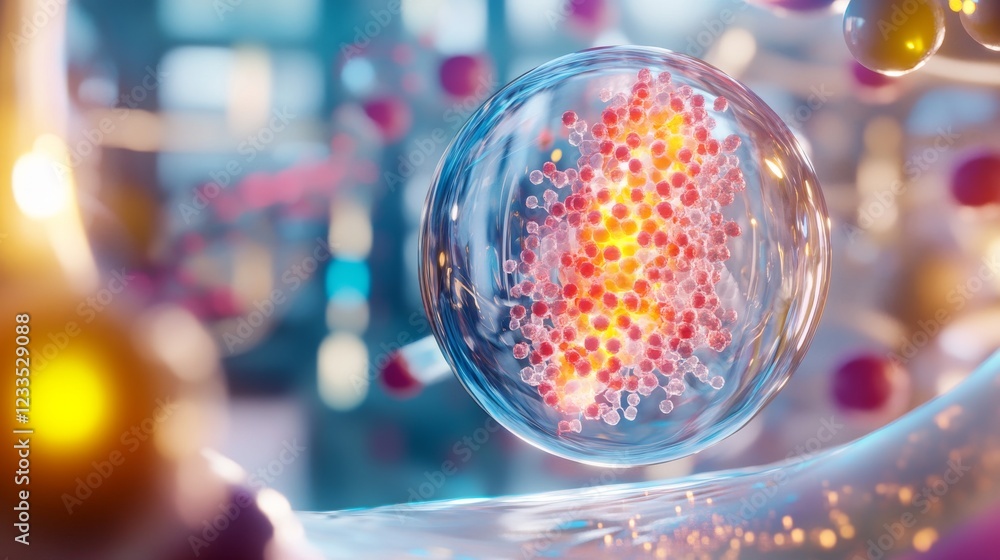 Aufkleber a vibrant, close-up view of a cell structure highlighting its intricate details and glowing particle