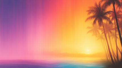 Naklejka premium vibrant sunset with palm trees silhouetted against colorful skies