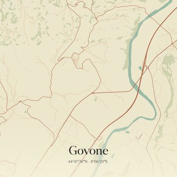 Vintage map of Govone, Italy.