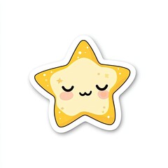 A cute sticker of a star with a sleepy face on a white background