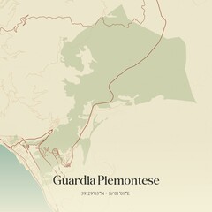 Obraz premium Vintage map of Guardia Piemontese, Italy.