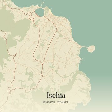 Vintage map of Ischia, Italy.