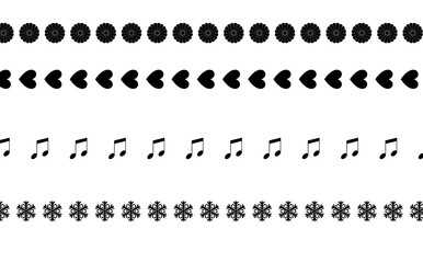 Lines, borders with scribble shapes. Flowers, love, not music blocks, snow.