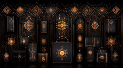 Obraz premium Luxurious Ornate Suitcases Gold Decor Display