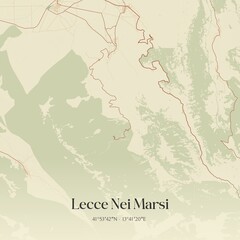 Vintage map of Lecce Nei Marsi, Italy.