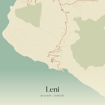 Vintage map of Leni, Italy.