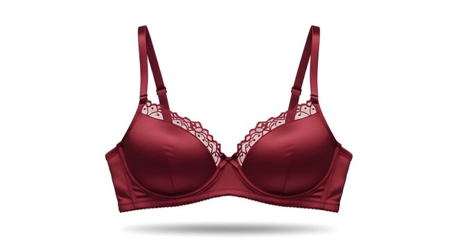 A maroon push-up bra with a smooth satin texture and delicate lace trim.