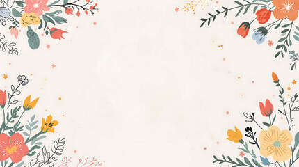 Obraz premium delicate floral border design featuring colorful flowers and leaves, perfect for spring themed projects or invitations. soft background enhances vibrant elements