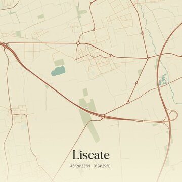 Vintage map of Liscate, Italy.