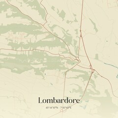 Vintage map of Lombardore, Italy.