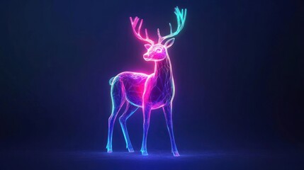 Obraz premium Neon deer, digital art, dark background, holiday design