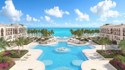 Fototapeta premium Luxurious Resort Pool and Oceanfront Villas