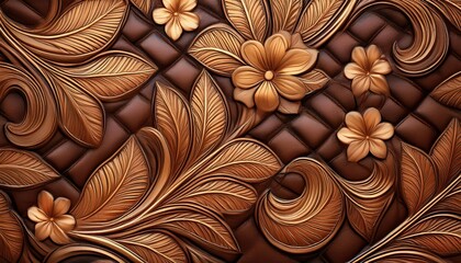 Detailed Tooled Embossed Leather Texture with Floral and Leaf Elements A Timeless Elegance in Vintage Artistry