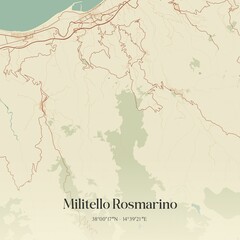 Vintage map of Militello Rosmarino, Italy.