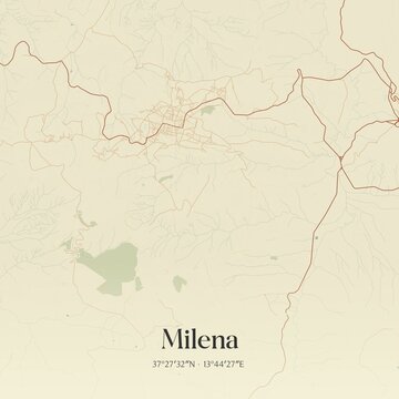 Vintage map of Milena, Italy.