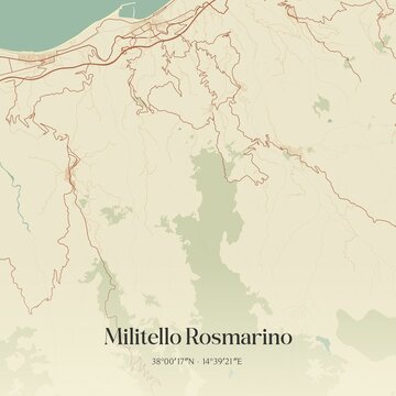 Vintage map of Militello Rosmarino, Italy.