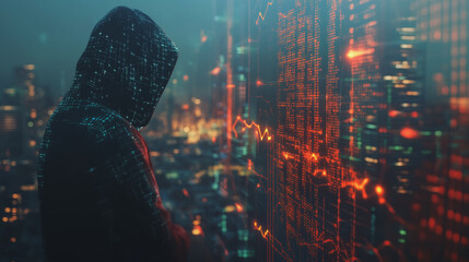 Hacker are planning to hack and attack networks and cyber security systems..Smart Innovation city with connection cyber security network reciprocity over the cityscape . future wireless digital city 	