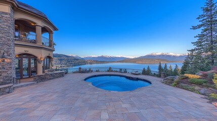Fototapeta premium Luxury Mountain Home Infinity Pool Vista