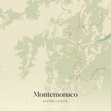 Vintage map of Montemonaco, Italy.