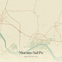 Vintage map of Morano Sul Po, Italy.
