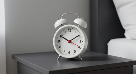 Naklejka premium Classic alarm clock with a matte finish on a bedside table.