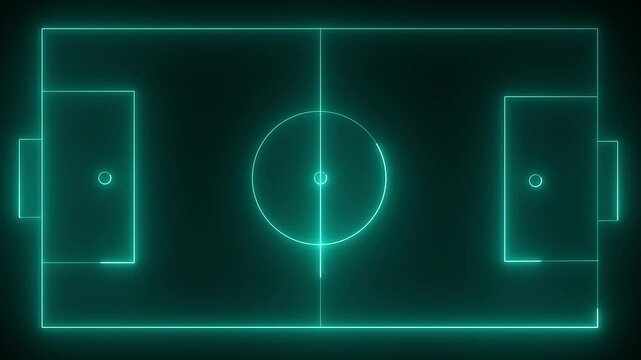 Blue neon lights match football isometric field video animation. Football championship match versus teams intro sport alpha black background, 4k video